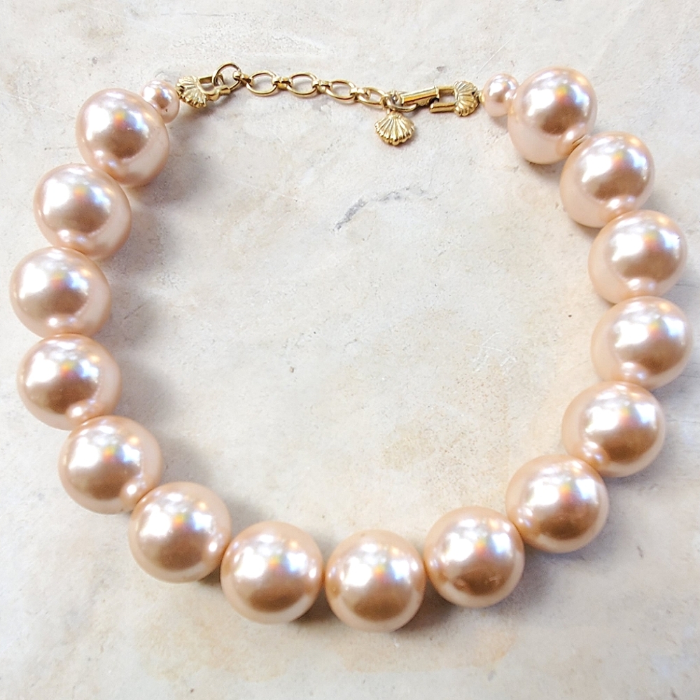 Signed Richlieu Light Peach Color Faux Pearl Choker XL